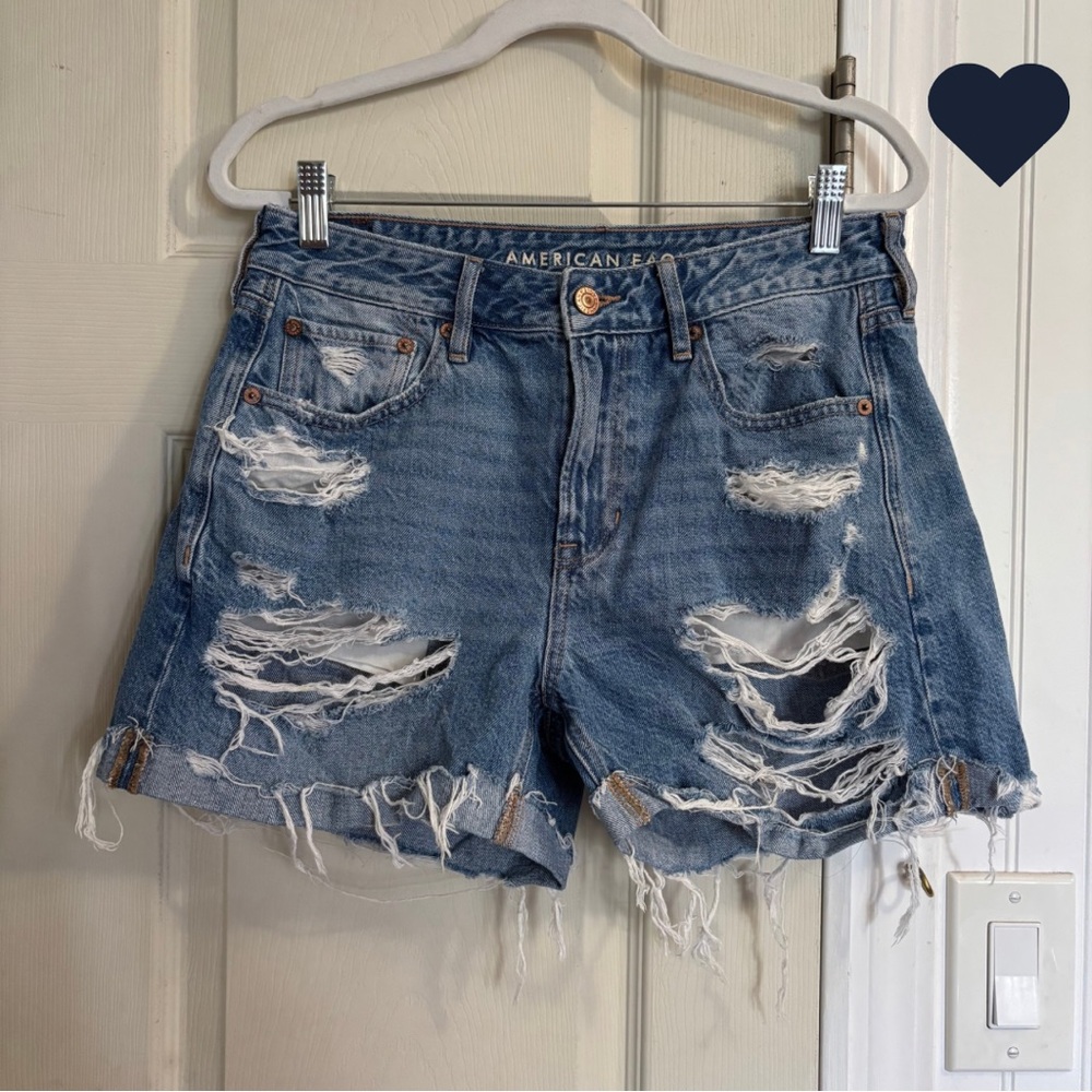 American Eagle Outfitters Tomgirl Distressed Blue Denim Jean Shorts